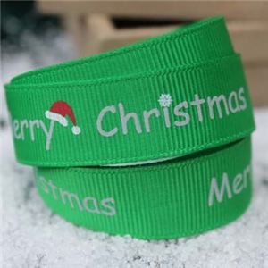 Go Grosgrain - 15mm Merry Christmas Hat Green/Silver